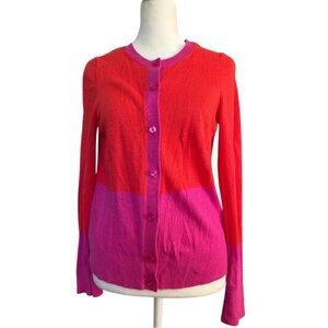Loft Pink & Orange Colorblock Rabbit Hair Blend Cardigan Sweater M